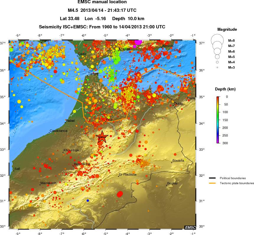 regional depth historical seismicity