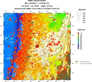 regional depth historical seismicity