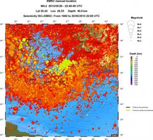 regional depth historical seismicity