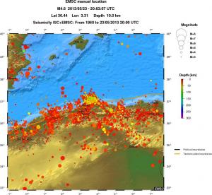regional depth historical seismicity
