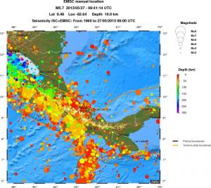 regional depth historical seismicity