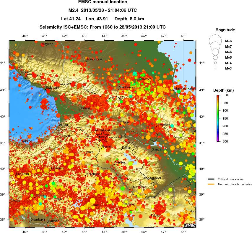 regional depth historical seismicity