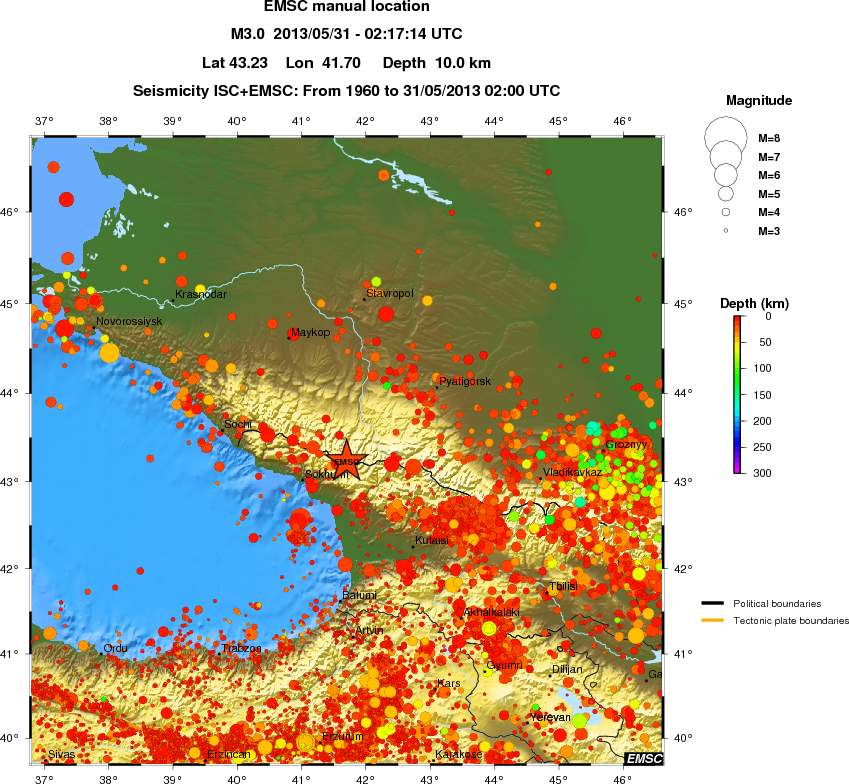 regional depth historical seismicity