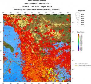 regional depth historical seismicity