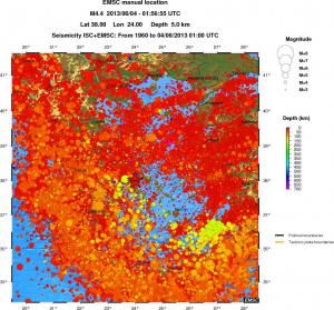 regional depth historical seismicity