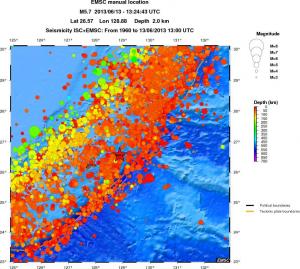 regional depth historical seismicity