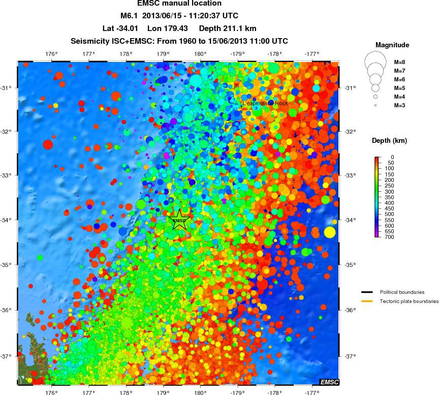 regional depth historical seismicity