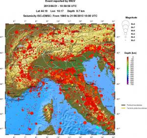 regional depth historical seismicity