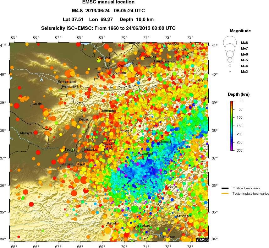 regional depth historical seismicity