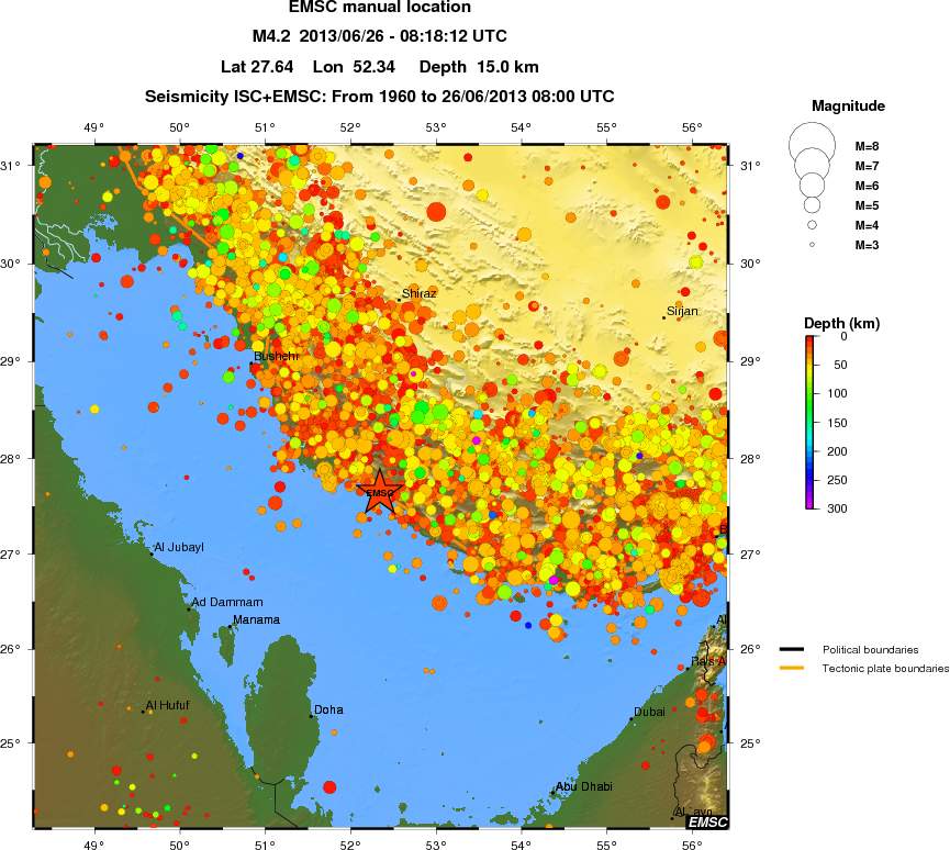 regional depth historical seismicity