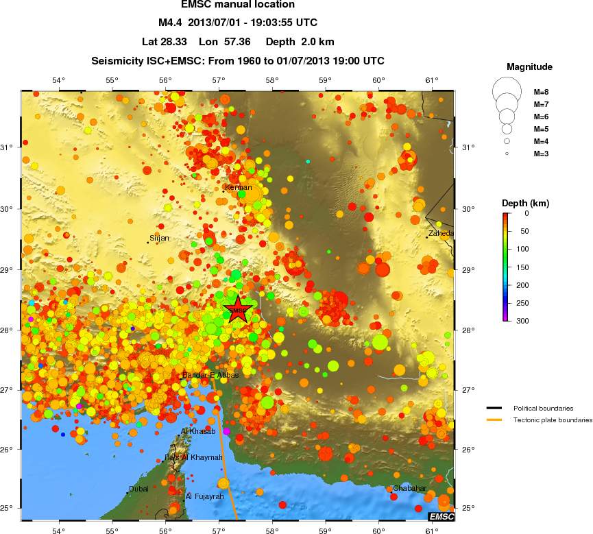 regional depth historical seismicity