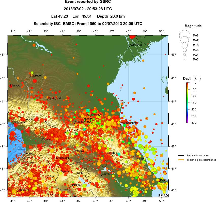 regional depth historical seismicity