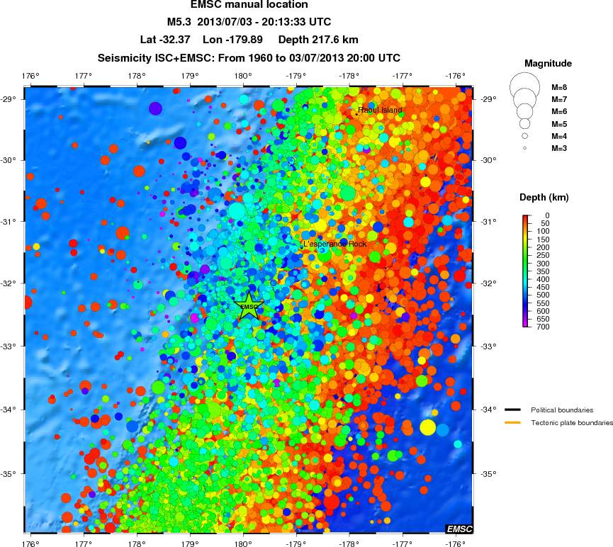 regional depth historical seismicity