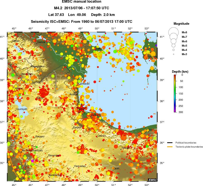regional depth historical seismicity
