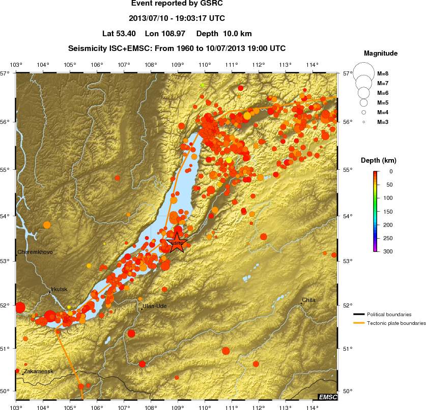 regional depth historical seismicity