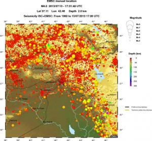 regional depth historical seismicity