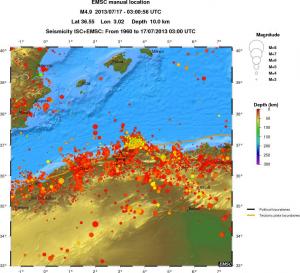 regional depth historical seismicity