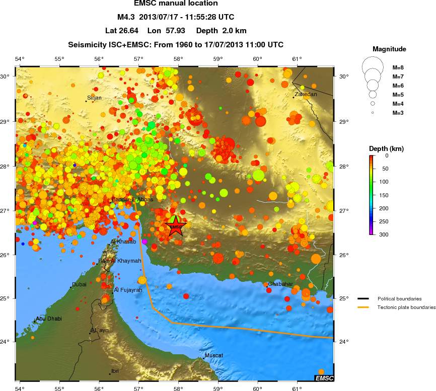 regional depth historical seismicity