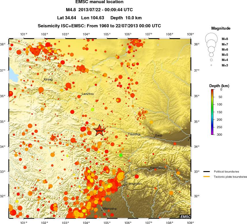 regional depth historical seismicity