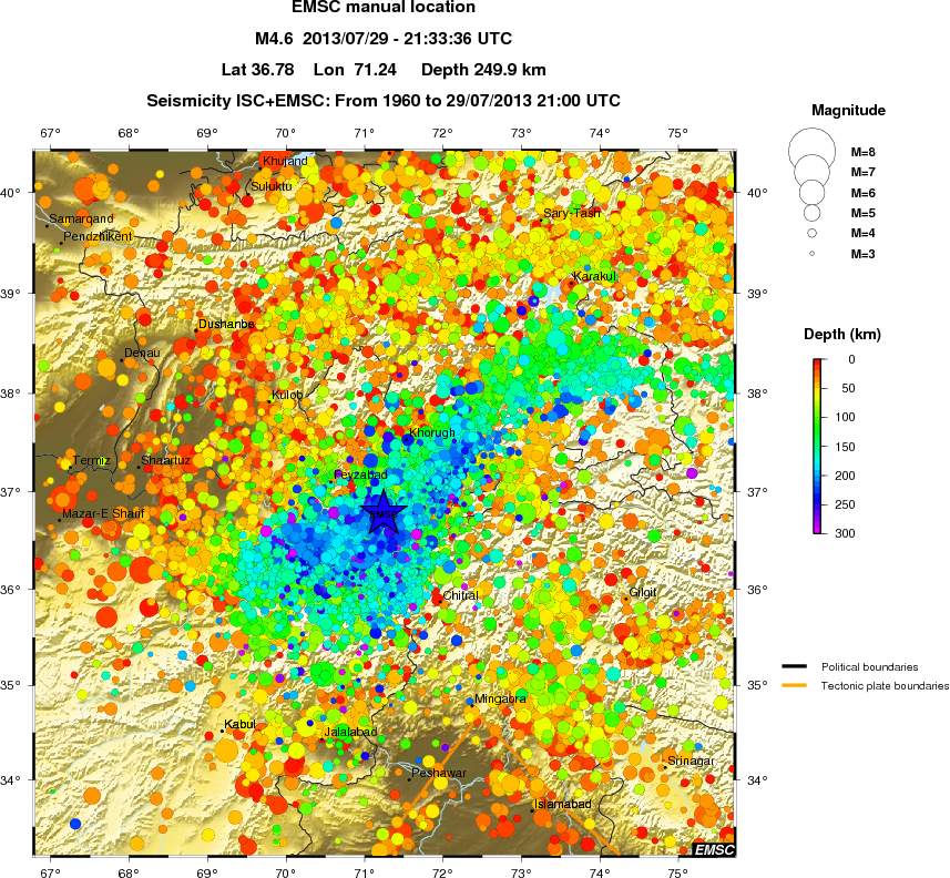 regional depth historical seismicity