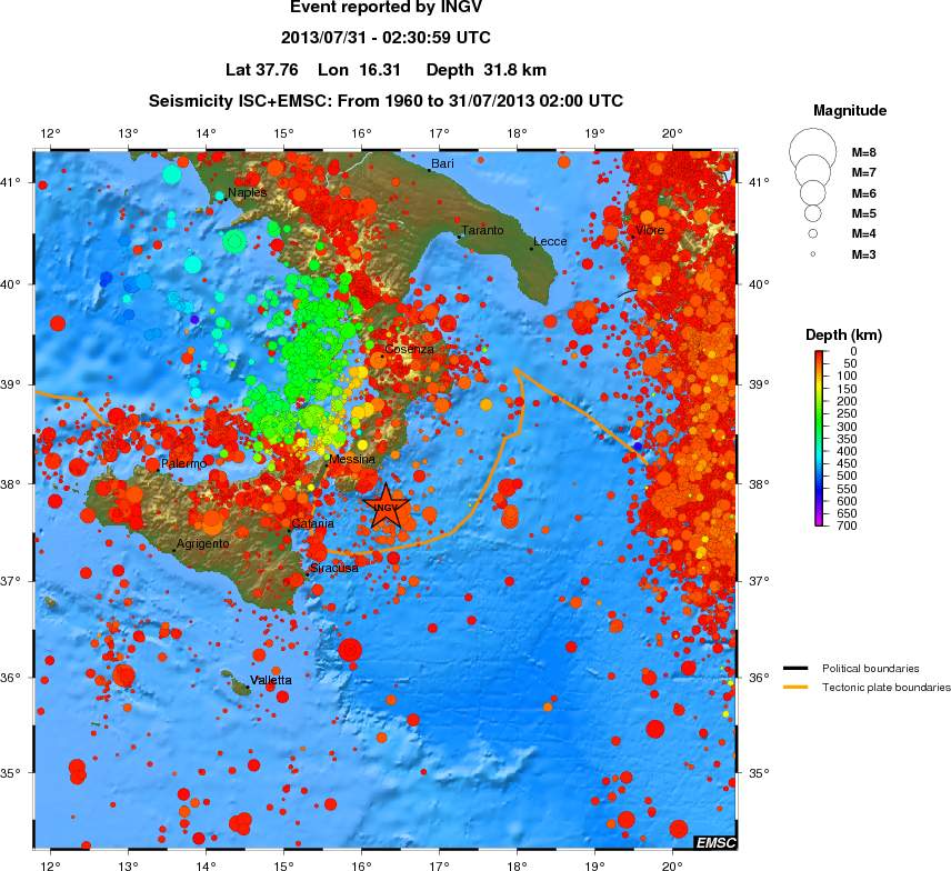 regional depth historical seismicity