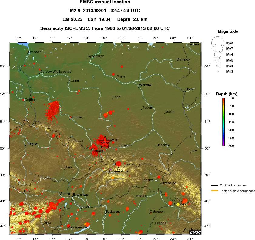 regional depth historical seismicity