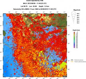 regional depth historical seismicity