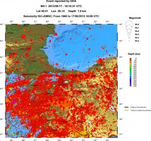 regional depth historical seismicity