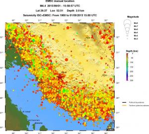 regional depth historical seismicity
