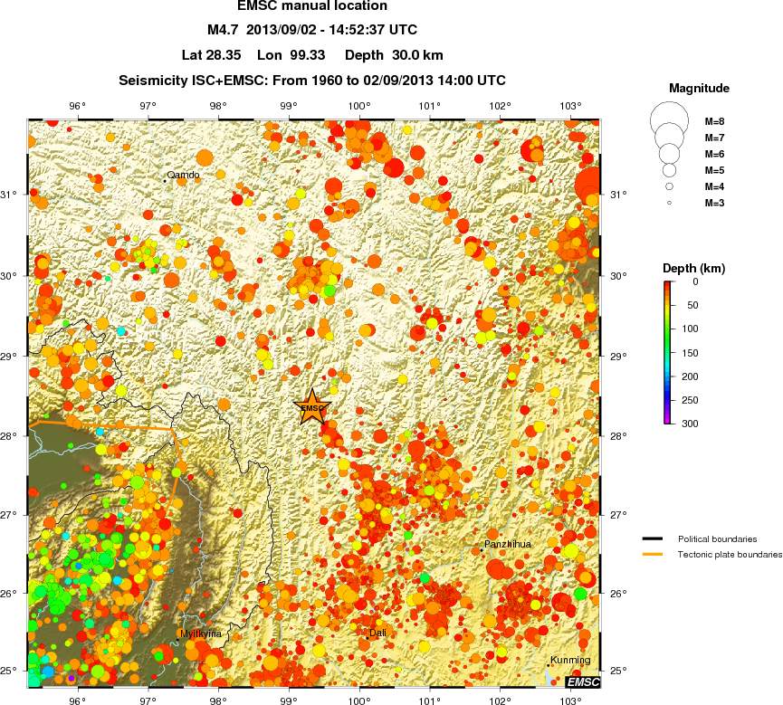 regional depth historical seismicity