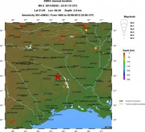 regional depth historical seismicity