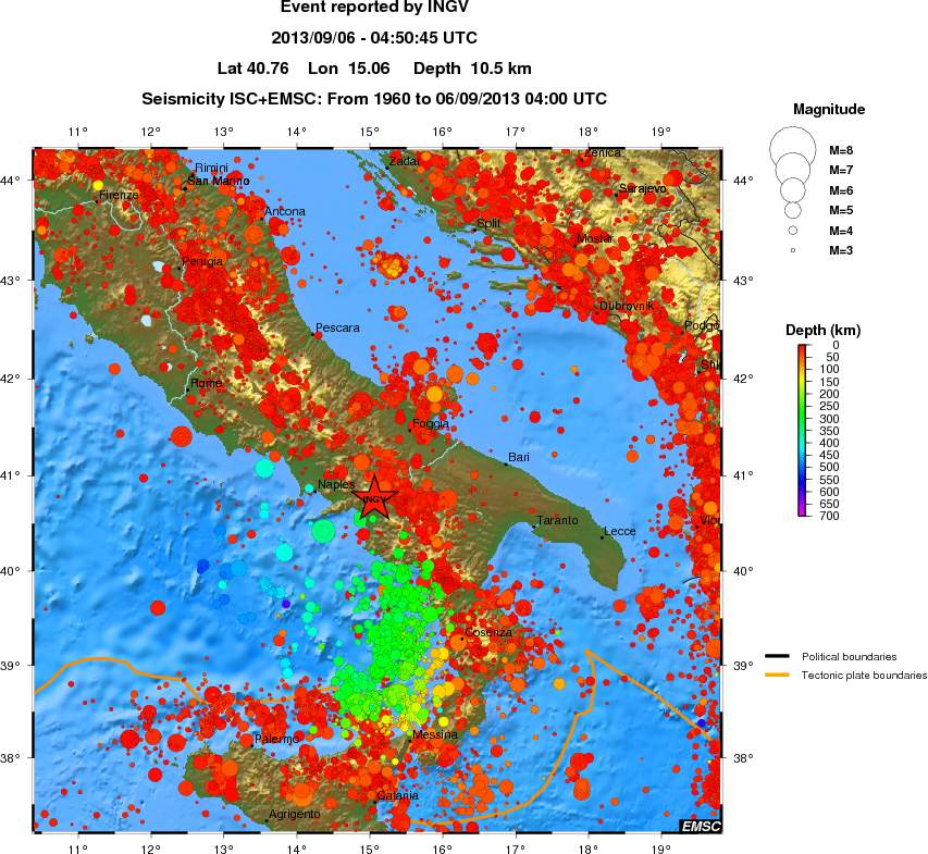 regional depth historical seismicity