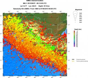 regional depth historical seismicity