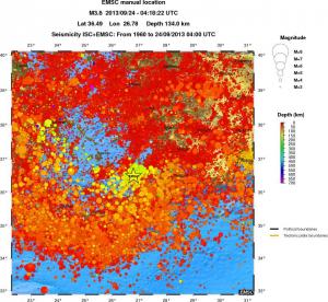 regional depth historical seismicity