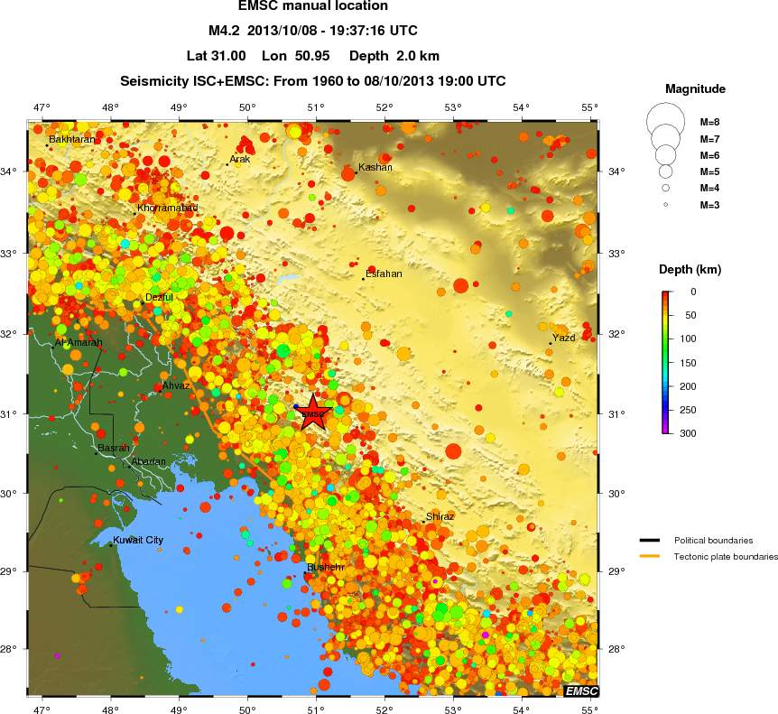 regional depth historical seismicity