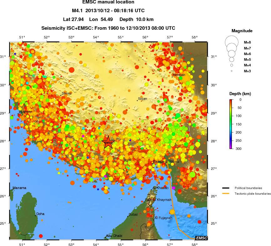 regional depth historical seismicity