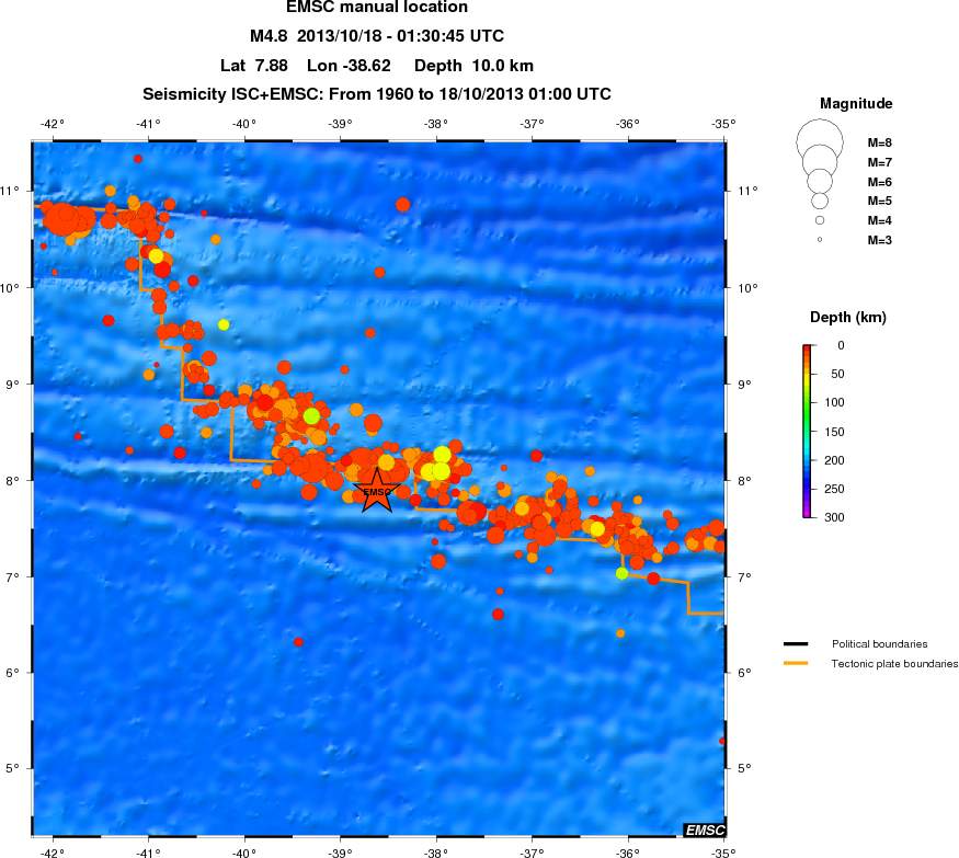 regional depth historical seismicity