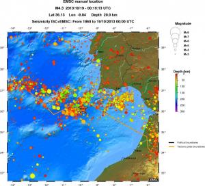 regional depth historical seismicity