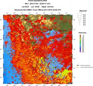 regional depth historical seismicity