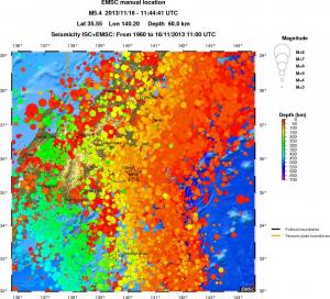regional depth historical seismicity