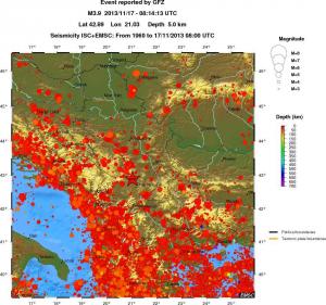 regional depth historical seismicity