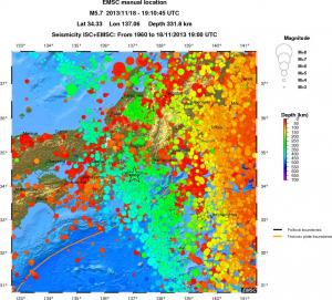 regional depth historical seismicity