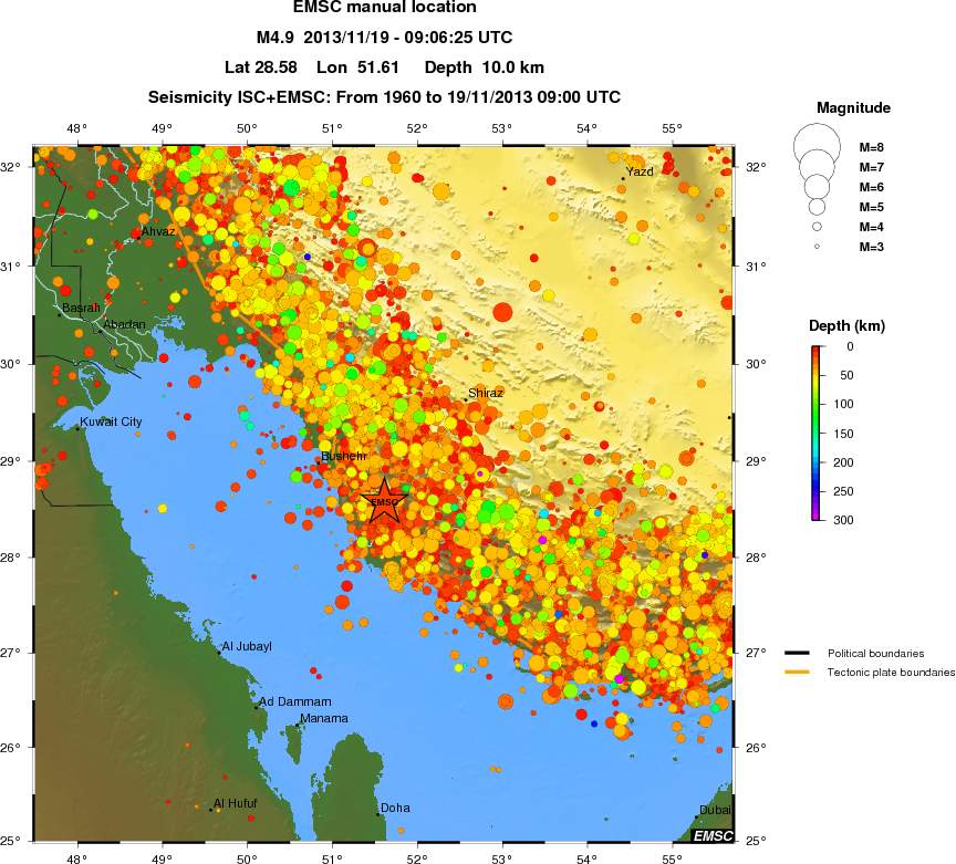 regional depth historical seismicity