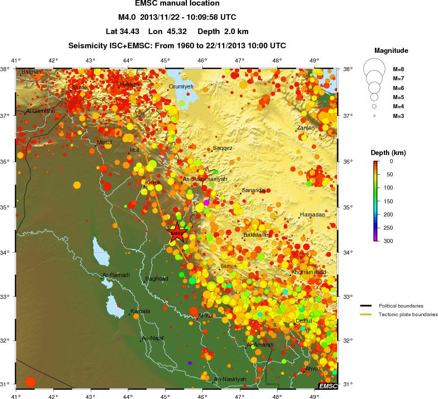 regional depth historical seismicity