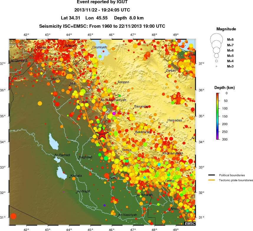 regional depth historical seismicity
