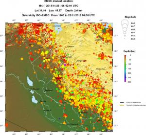 regional depth historical seismicity