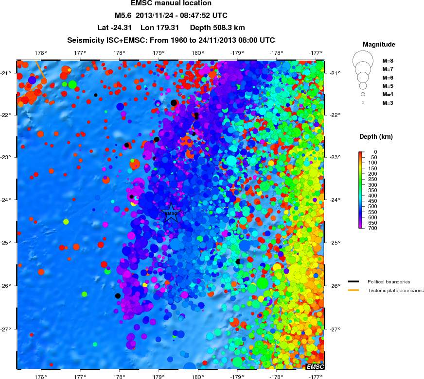 regional depth historical seismicity