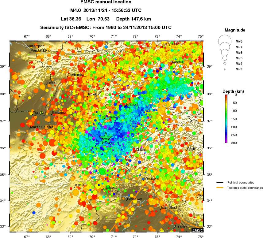 regional depth historical seismicity