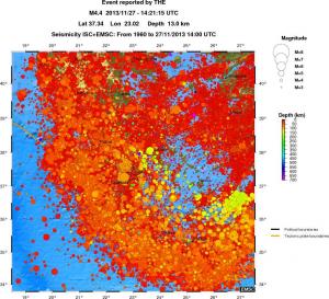 regional depth historical seismicity