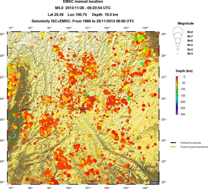 regional depth historical seismicity